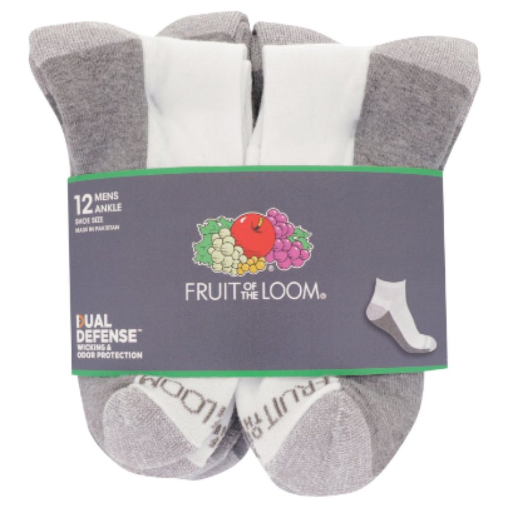 Fruit of the Loom Ankle Socks for Men 6 Pack White